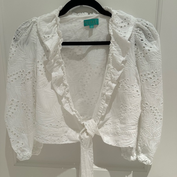 waimari Tops - Waimari wrap top eyelet white S